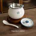 Japanese style ceramic lard jar with lid and spoon, 1400ml white oil storage container - Filter Double Ear Modern Love (1400ml)