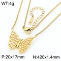 Collana con farfalla dorata, perle e targhetta in acciaio con peso e dimensioni - Collana Dorata (KN287387-KFC)