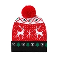 Détail du bonnet de Noël tricoté avec motifs de renne et pompon rouge - Revers Rouge Noir Renne Flocon De Neige (4#)