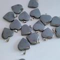 Deep grey metallic hematite heart pendants with silver metal loops for DIY jewelry - Hematite