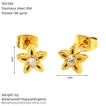 Detail of 18k gold plated stainless steel star stud earring with zircon and size specs - Five-Pointed Star Style (SE038G)