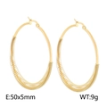 Polished gold-plated stainless steel oval hoop earrings with spiral wire wrapped detail - Style D Gold Color Wrapped Texture