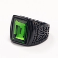 Black stainless steel ring for men featuring a large emerald-cut green gemstone inlay - Black Color Olive Green Gemstone
