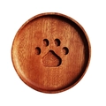 Round walnut wood coaster with carved animal paw print and natural wood grain - Ebony Wood Little Bear Paw Coaster