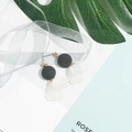 Elegant gold stud earrings with a black round disc and translucent white flower petals - Simple Black & White Round Petal Style (E1670-1)