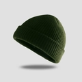 Minimalist dark green ribbed knit beanie hat for men and women in soft texture - One Size / Army Green