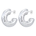 Silver hammered C-shape earrings in stainless steel with a textured finish - Polka Dot C-Shape Steel Color