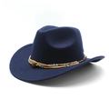 Detail of navy blue wool felt cowboy hat with bohemian colorful beaded decorative band - Navy Blue