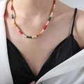 Collana fatta a mano con perle colorate e perle d'acqua dolce da donna - Giuntura di perle di giada naturale-Multicolore / 40+5cm