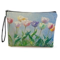 Borsa trucco in tela floreale con motivo a tulipani dipinto a olio e cinturino a mano - 17*25cm / Stile Pittura a Olio di Tulipano da Giardino Multicolore (Stile 4)
