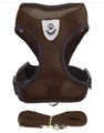 Breathable dark brown mesh pet harness set with reflective logo and matching leash - Brown