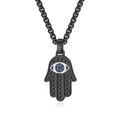 Collar de Mano de Fátima negra con cristales negros y detalle de ojo turco azul - Solo colgante / Negro