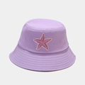 Detail of embroidered starfish patch on lavender cotton bucket hat with yellow stitching - M(56-58cm) / Light Purple