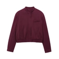 Burgunderfarbene Kurzjacke mit Stehkragen, Pattentaschen und elastischem Saum für Damen - XS / Weinrote Jacke
