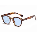 Lunettes de soleil rondes rétro écaillées avec verres bleu clair et rivets en argent - Écaille de Lait Bleu Océan (C45)