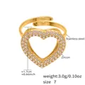 Verstellbarer goldener Edelstahl-Herzring mit Zirkon-Inlay und offenem Ring-Stil - Gold Herz Offener Stil (A323-2)