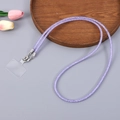 Universal long purple braided crossbody phone lanyard with silver metal clip and clear patch - Purple