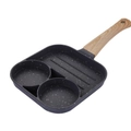Padella antiaderente per uova in pietra maifan a 3 scomparti con manico in legno - 3 Sezioni (2 Tonde + 1 Rigata) / Imballaggio standard