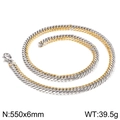 Two-tone gold and silver curb chain necklace in stainless steel, 550mm length and 6mm width - Necklace 55cm