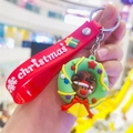 Christmas reindeer wreath keychain with red lanyard and green rubber pendant charm - Reindeer Wreath (19)