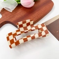 Caramel and cream chessboard pattern rectangular acetate hair claw clip for women - 10.5cm / Coffee & Beige Checkerboard