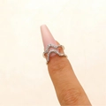 Silver zircon wave nail ring with double row crystals for a stylish fingertip look - Double Layer Wave Zirconia Style (WG-0395)
