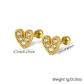Detailed size and weight specs for gold heart stud earrings with zircon stones - Gold Heart Style (KE22188)