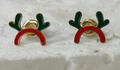 Boucles d'oreilles bois de renne de Noël avec émail vert et huile rouge sur plaqué or - Bois de Noël