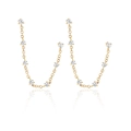 Chic gold tassel earrings with zircon studs and delicate chains on a white background - Chain Zirconia Threader (JQH0155-GG)