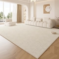Textured cream beige minimalist waterproof living room rug on modern wooden floor - 120×160cm / Evian