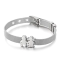 Silver stainless steel mesh bracelet with adjustable clasp and boy-girl charms - Boy & Girl Charm (KB112806-K)