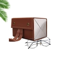 Brown leather folding multi-slot glasses case with lychee texture and metal buckle - Brown (4 Slots)