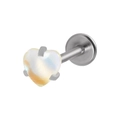 Silver stainless steel heart opal lip stud with three-claw setting and flat back - 1.2x8mm / Yellow