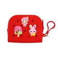 Red silicone hole-design coin purse with cute cartoon charms and plastic hook clip - Red