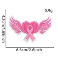Detailed view of pink ribbon winged heart patch with dimensions 6.6cm x 4.2cm - Pink Ribbon Patch Style 18