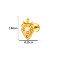 Golden strawberry titanium flat back earring with pink gemstones, size 0.86x0.55cm - Gold Strawberry Style (T2583-9#Gold)