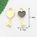 Golden heart key pendant with black enamel finish, size 1.6cm by 0.7cm for DIY jewelry - Black Key