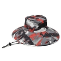 Outdoor Sonnenhut mit rotem Camouflage-Muster, breiter Krempe und Kinnriemen - Einheitsgröße / Rot Camouflage