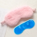 Pink plush rabbit fur sleep mask with a blue cooling gel insert on a white background - Hot/Cold Gel Pack Style / Fresh Pink