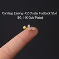 Golden baguette-cut zircon cartilage stud earring with screw ball back on fingertip - Triple Baguette Zircon Style (333-3#G)