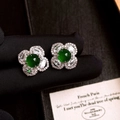Elegant green flower stud earrings with brilliant zircon accents on black background - Flower Shape Style (66#)