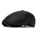 Berretto newsboy in pelle nera con trama litchi vintage e cuciture a sei pannelli - Regolabile / Nero