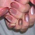 Unghie finte French con glitter rossi occhio di gatto e base rosa nude lucido - Rosso Glitterato Stile Francese (XM-98-59)
