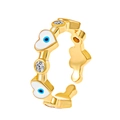 Adjustable gold evil eye ring featuring heart patterns and clear zircon accents - White Heart Evil Eye Style (7967) / Gold White