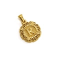 Golden round pendant with embossed R letter and intricate hollow floral pattern - Letter R Style (R-Single Pendant)
