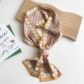 Champagne gold silk skinny scarf with letter D pattern for hair and neck styling - D-Pattern Framed Yellow
