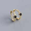 S925 sterling silver beaded huggie hoop earrings with black zircon in gold finish - Gold (Black Zirconia)