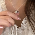 Silver necklace with letter H pendant and white pearl on lace top for women - Letter H Pearl Style (XL2137)