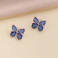 Elegant gold butterfly earrings with blue cubic zirconia on beige silk background - 13# Royal Blue Stud Earrings