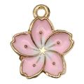 Pink and white enamel cherry blossom flower charm with golden metal edges for jewelry DIY - Cherry Blossom